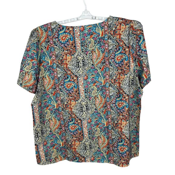 Colorful Bohemian Print Womens Top Size 3XL Short Sleeve 100% Polyester - Picture 2 of 5